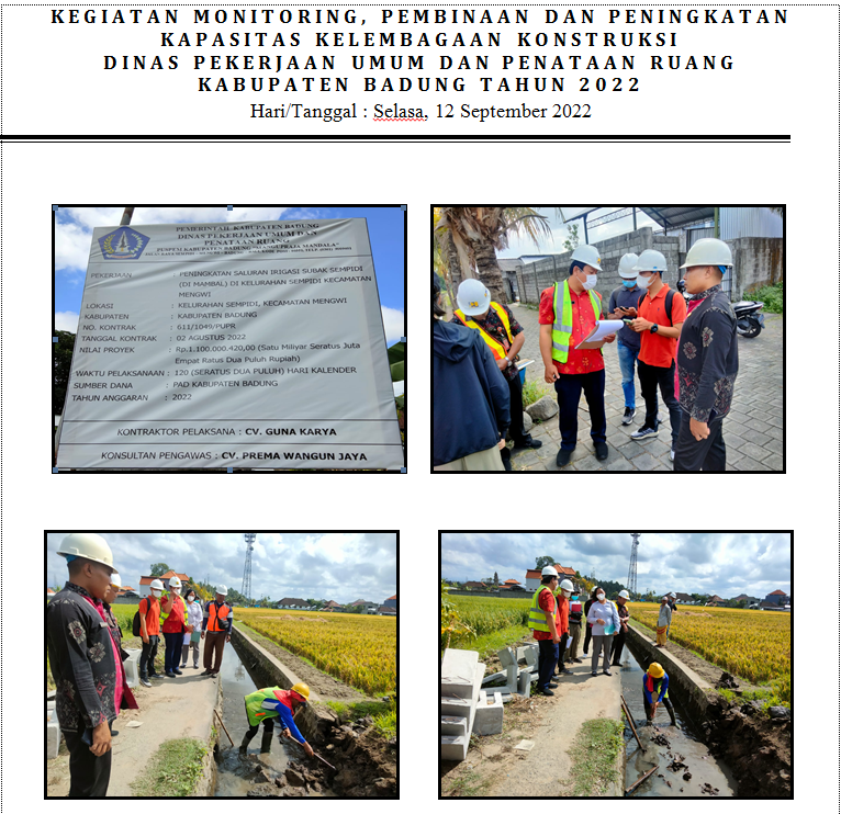 Monitoring Kegiatan Pembinaan dan Peningkatan Kapasitas Kelembagaan Konstruksi, Peningkatan Saluran 